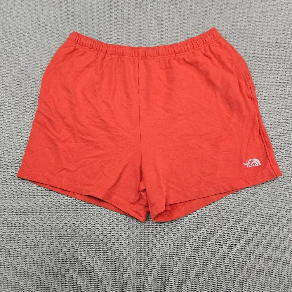 The North Face Shorts Men Large Orange Cotton Simple Logo Fleece Casual Athletic